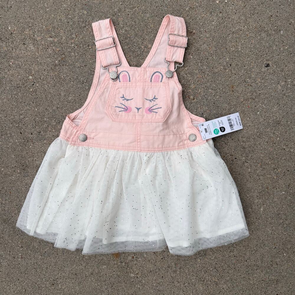 OshKosh B'gosh EasterBunny Dress Pink White Sparkle Skirt w Tail 18MO NWT